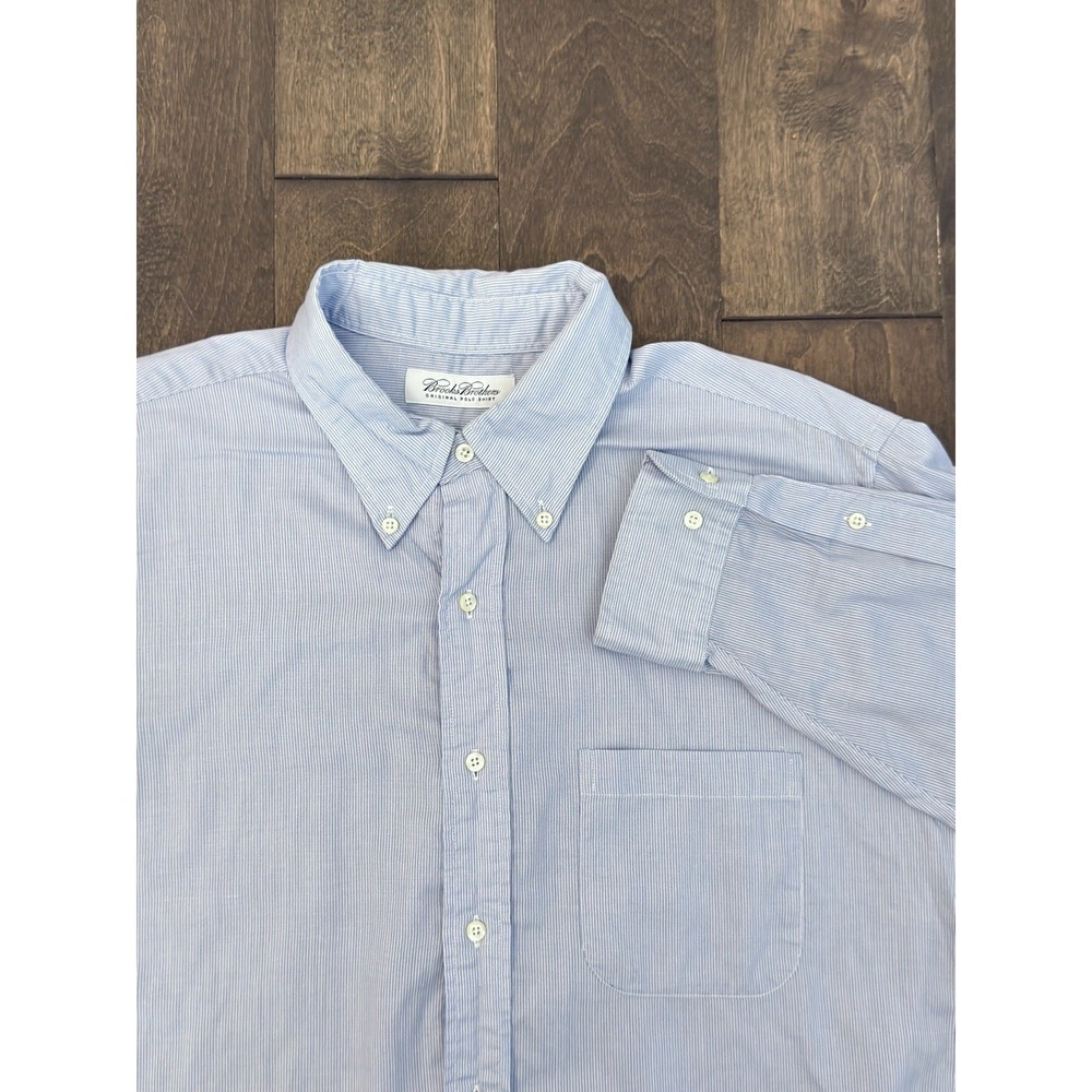 Brooks Brothers Mens Blue Striped Button Down Long Sleeve Size 17-34/35 USA Made